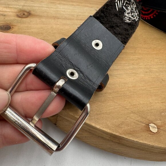 Handcrafted Black Leather Belt With Red & Black Beaded Circle Design Adjustable main image 6